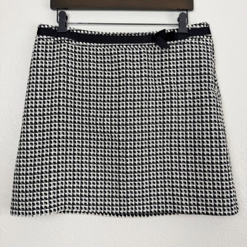 H&M Black White Wool Blend Houndstooth Mini Skirt Bow Waist 12 A-Line